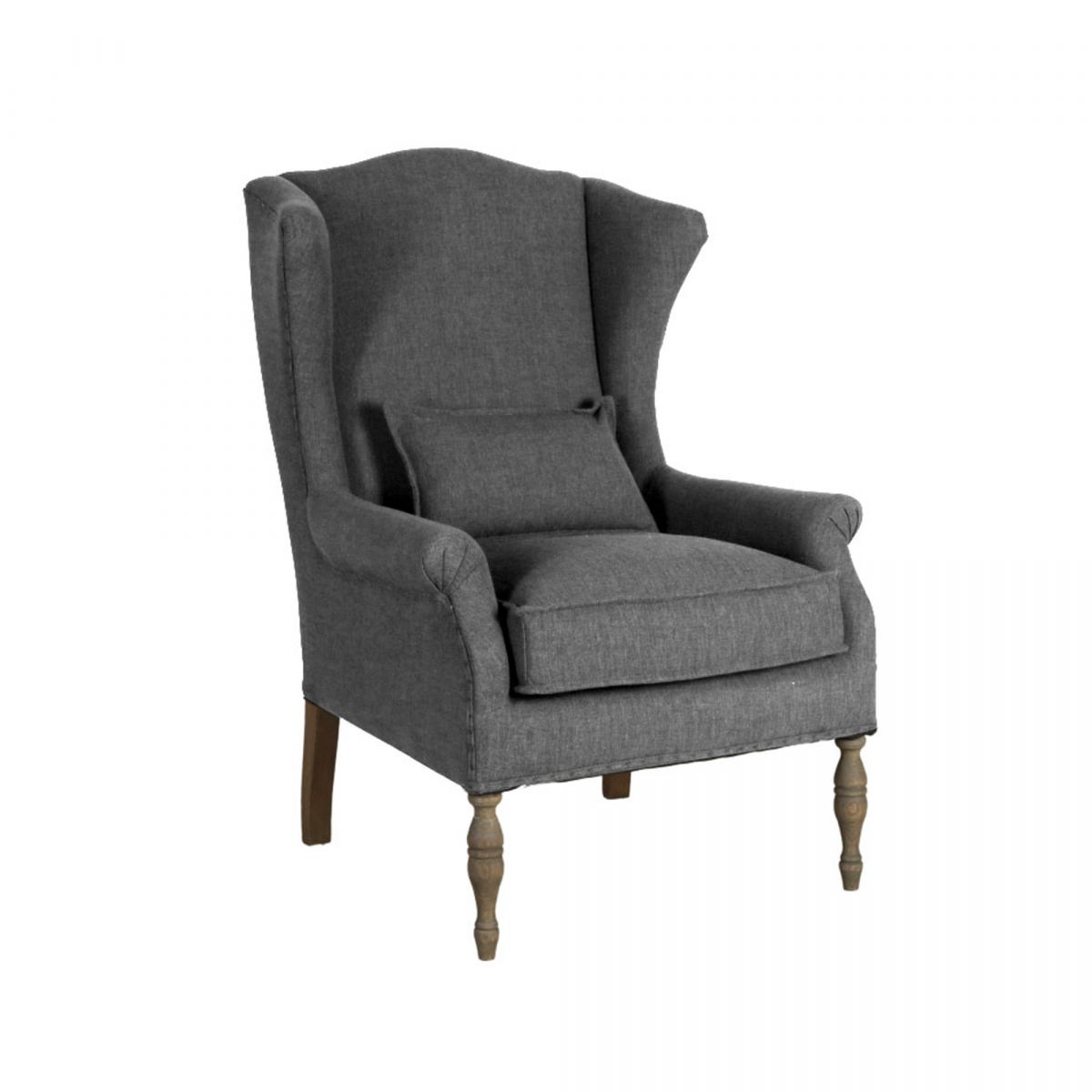 upholstered wingback with turned wooden legs