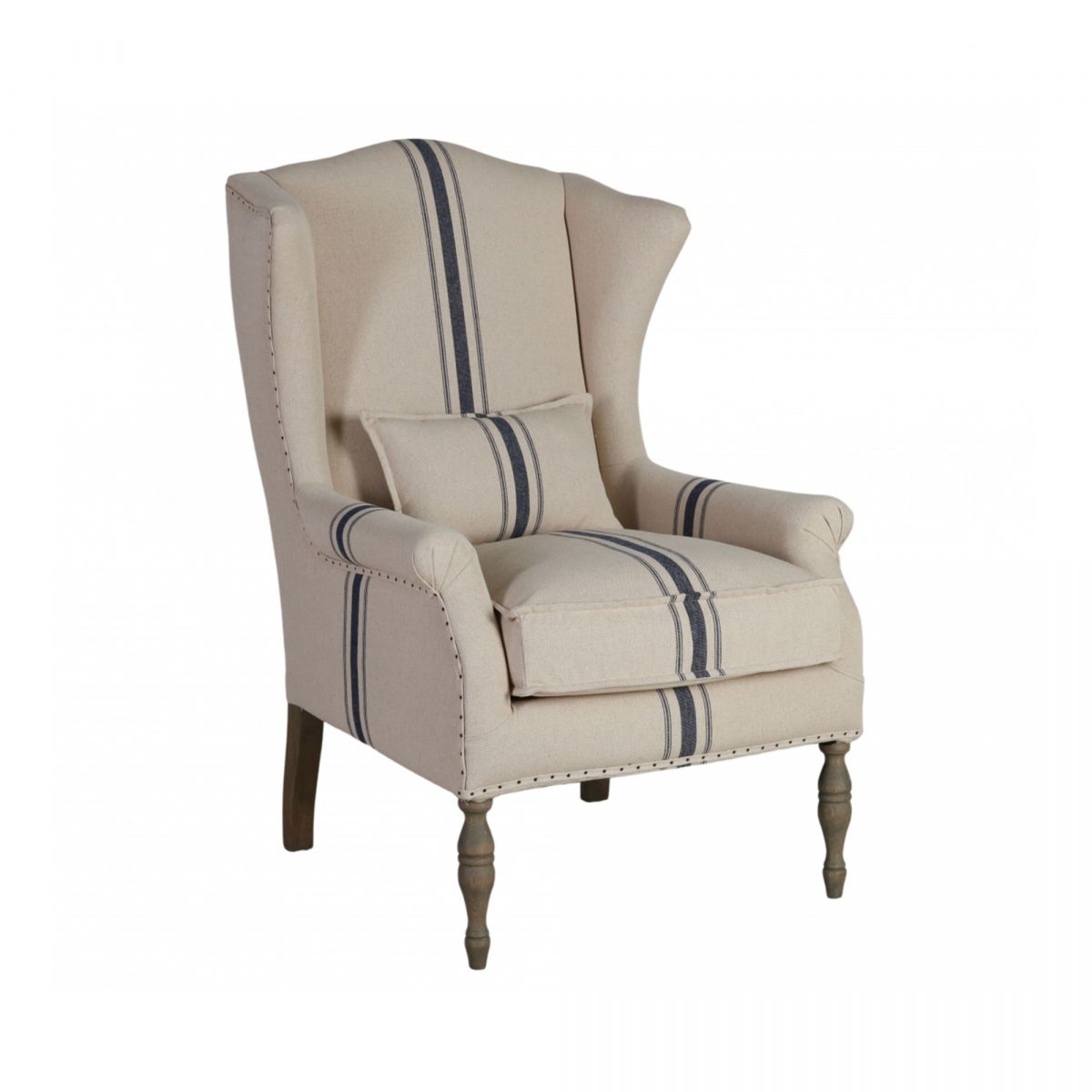 upholstered wingback with turned wooden legs