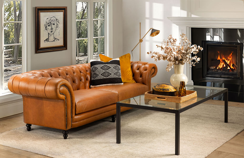 Block and chisel leather chesterfield sofa