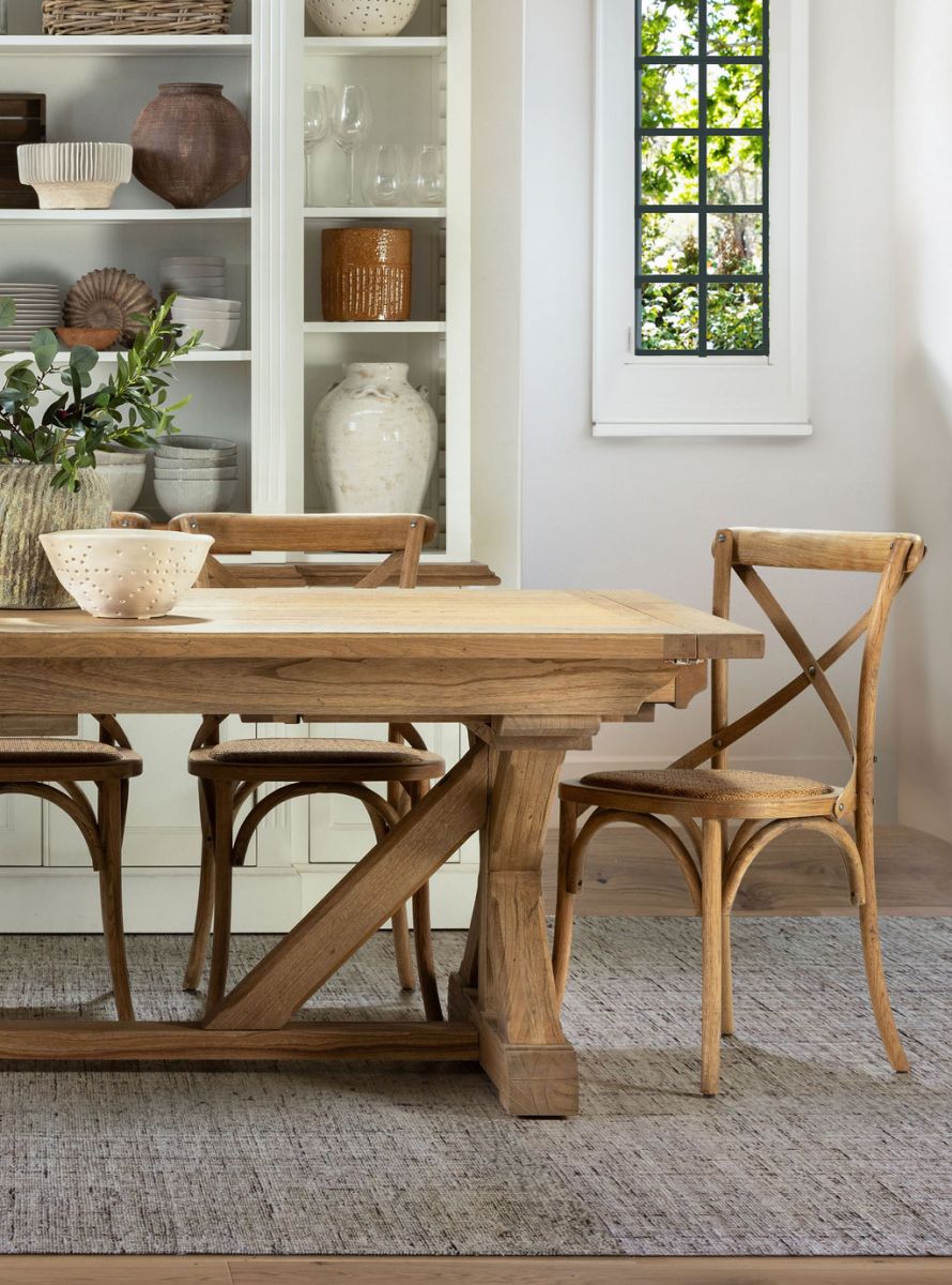 Block and chisel Wooden extension dining table with cross leg detail