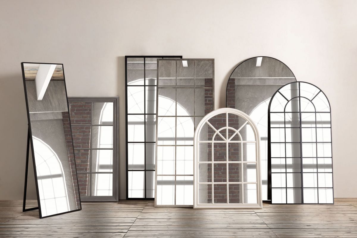 black framed arched mirror 