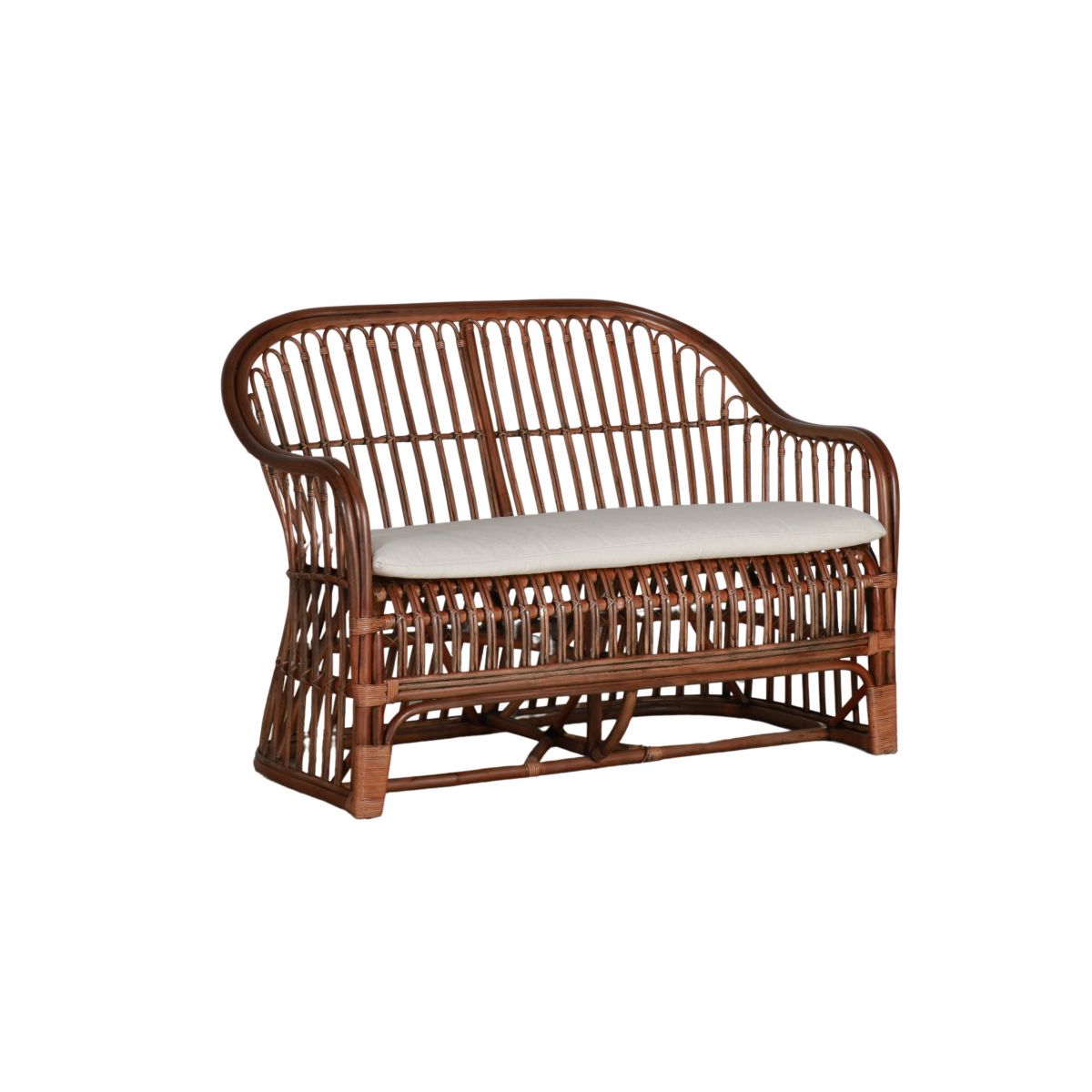 cane and rattan small sofa with seat cushion