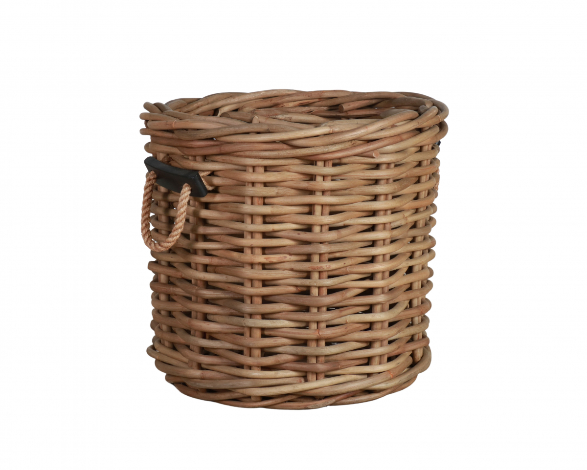 Round kubu weave basket with rope handles