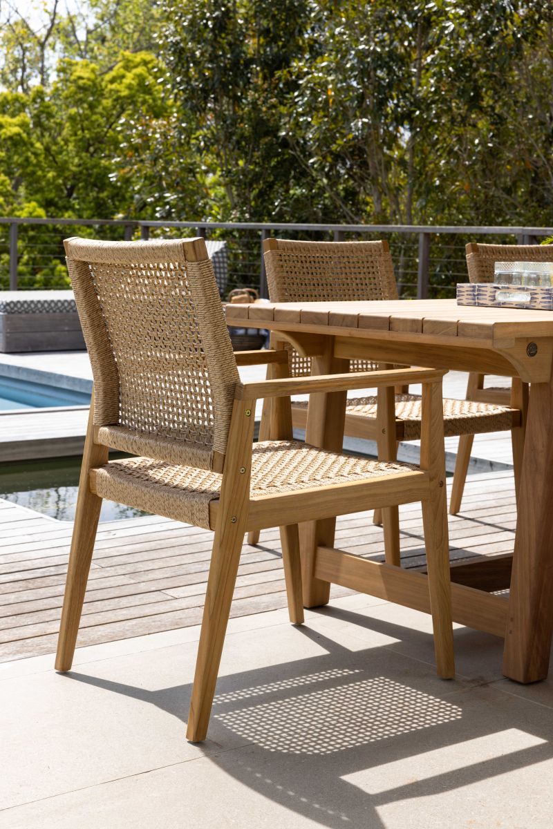 Outdoor chair teak frame with synthetic weave