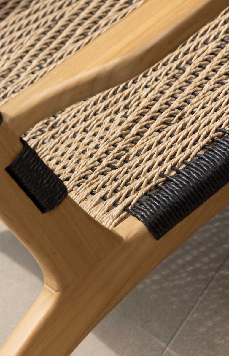 teak and rope outdoor lounge chair 