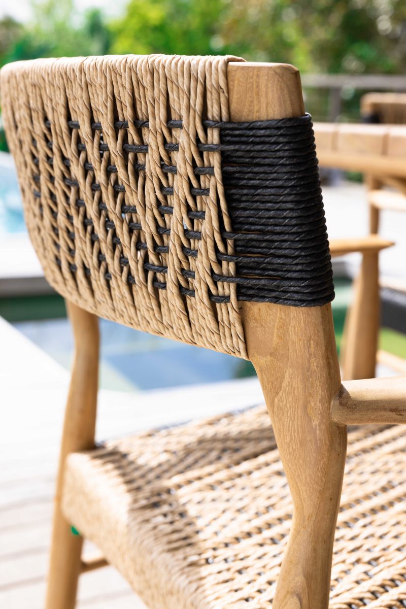 teak and rope outdoor dining armchair 