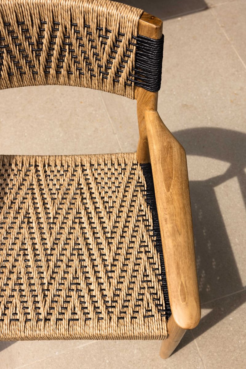 teak and rope outdoor dining armchair 