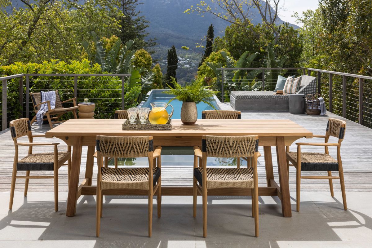 teak and rope outdoor dining armchair 