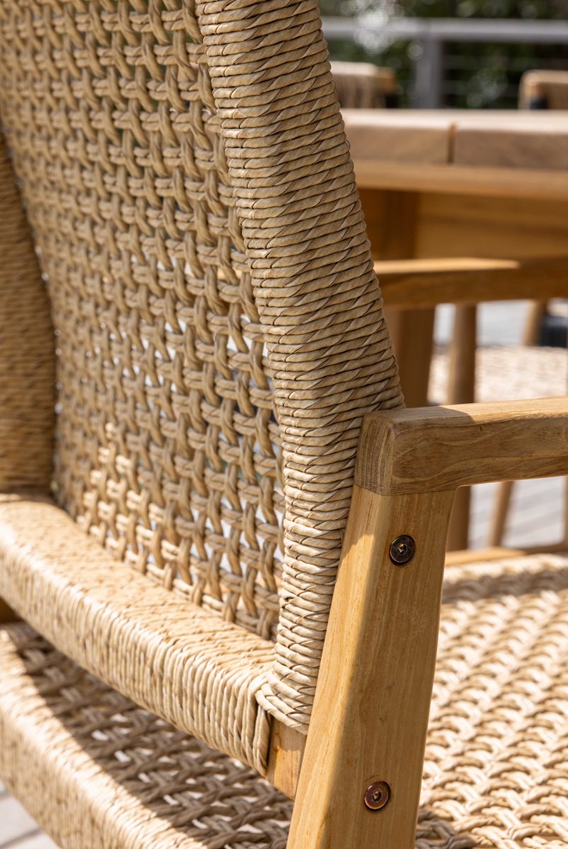 Outdoor chair teak frame with synthetic weave