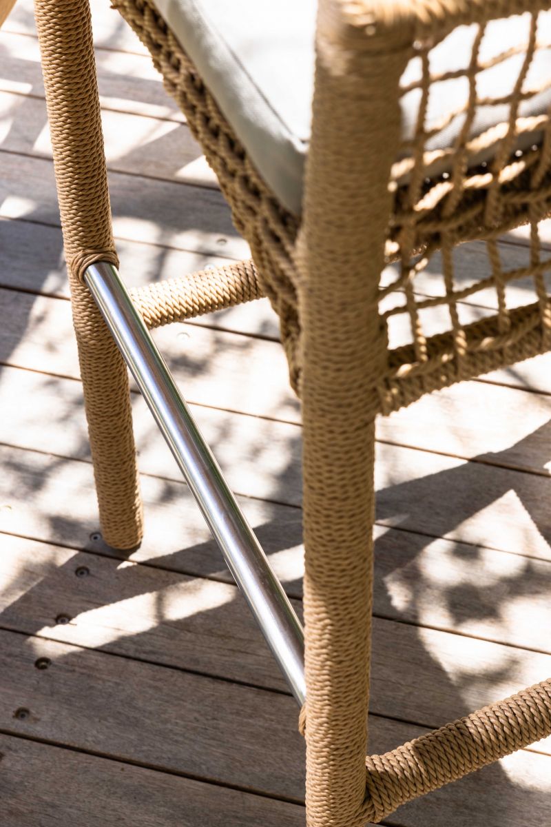 Block and chisel outdoor bar chair with seat cushion