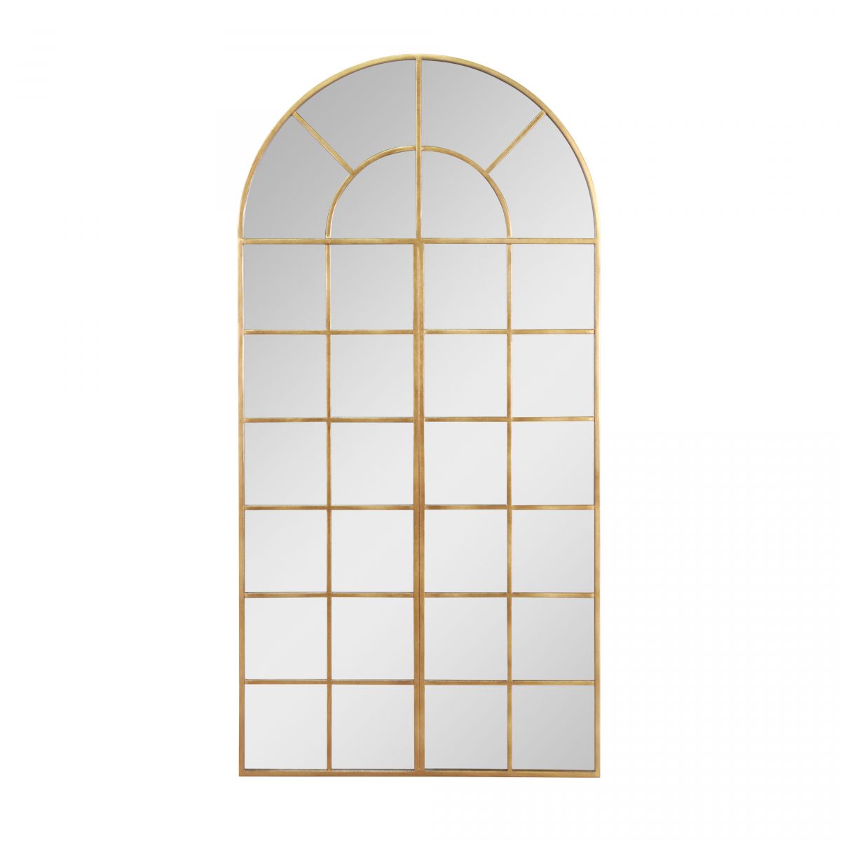 gold arched window pane mirror