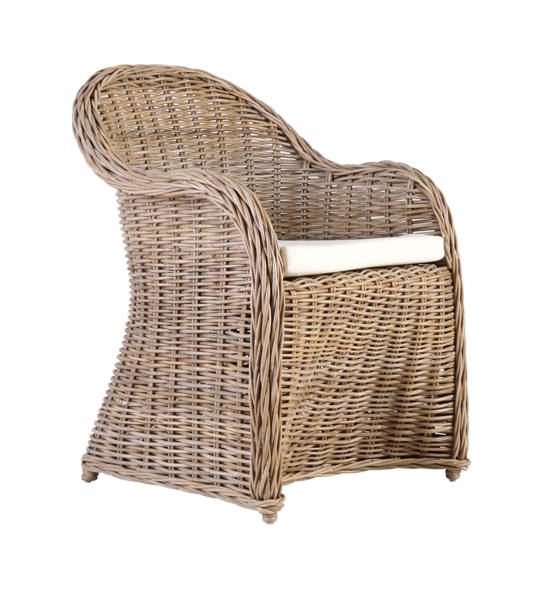 Block & chisel kubu rattan armchair with white seat cushion