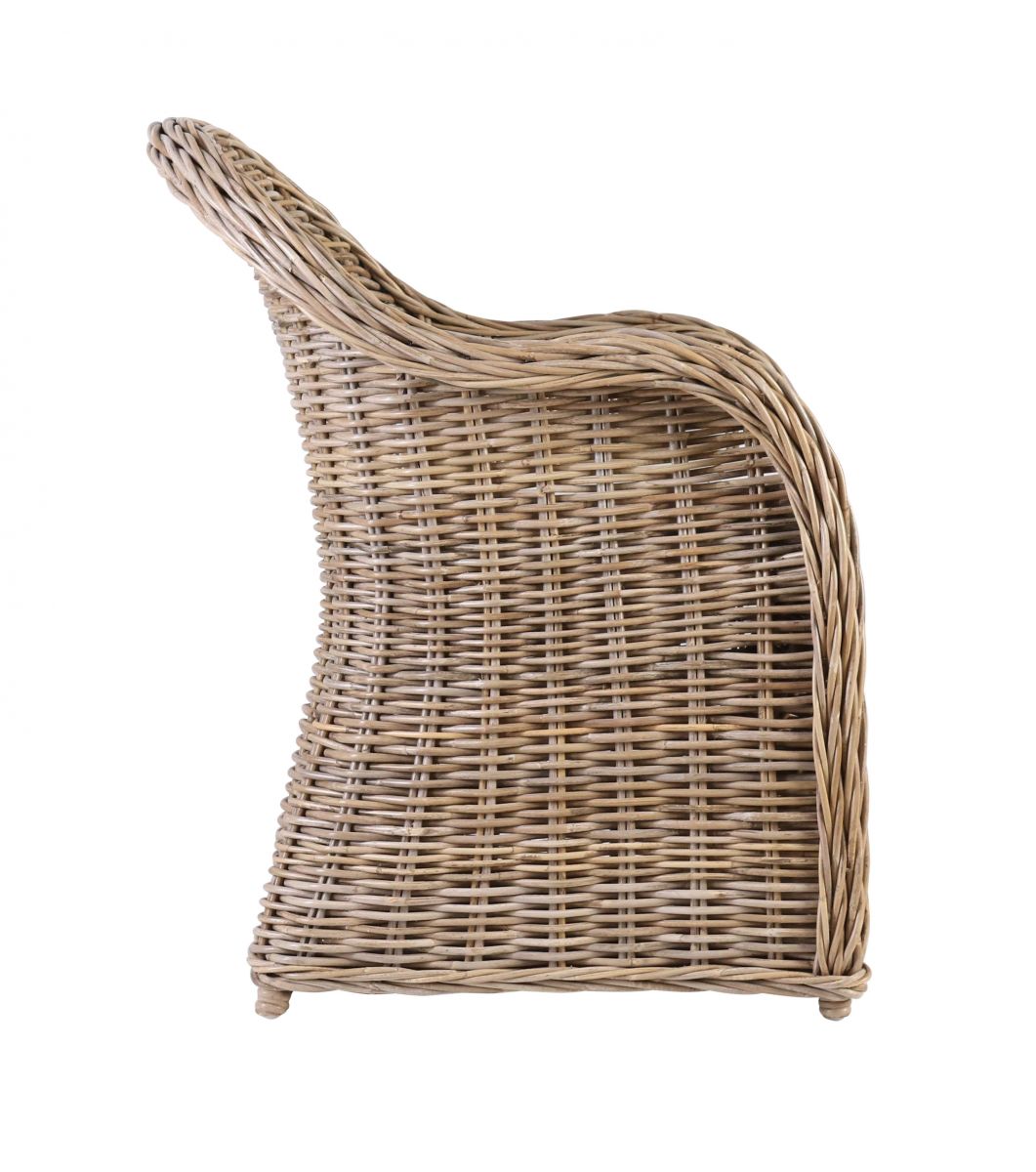 Block & chisel kubu rattan armchair with white seat cushion