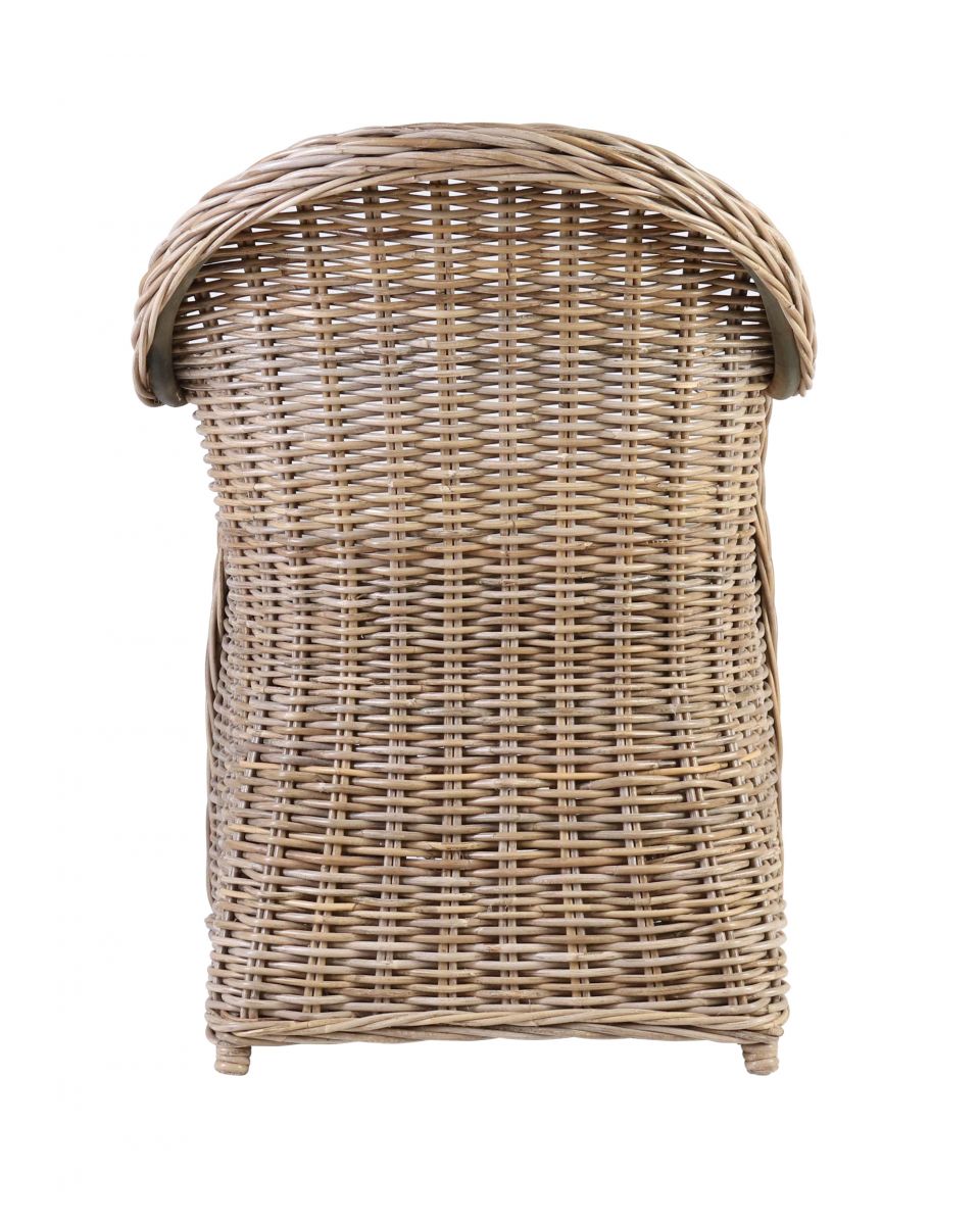 Block & chisel kubu rattan armchair with white seat cushion