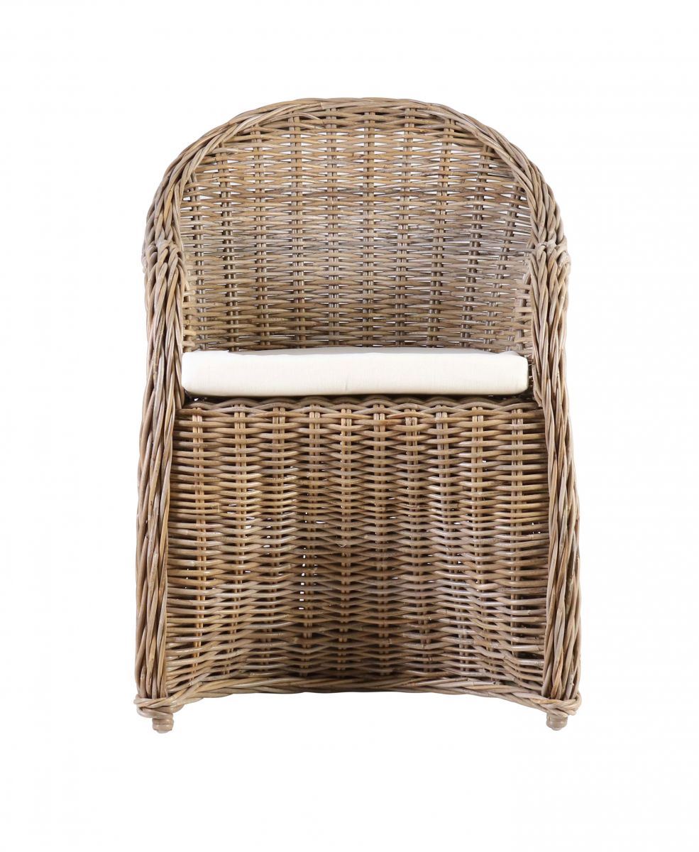 Block & chisel kubu rattan armchair with white seat cushion