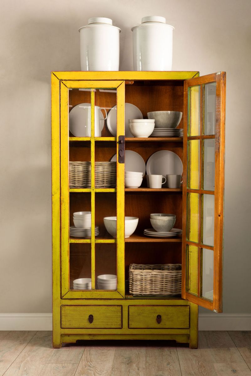 Cabinet with glass doors and drawers