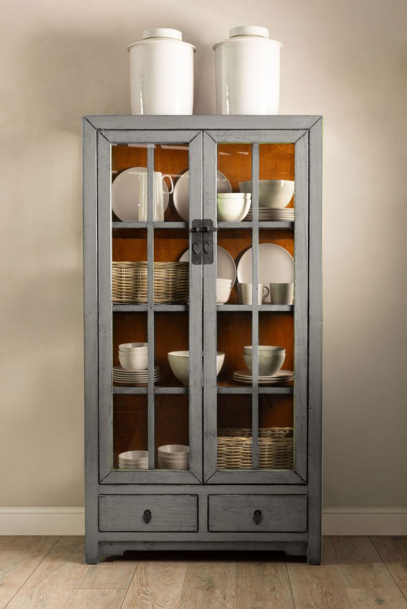Cabinet with glass doors and drawers