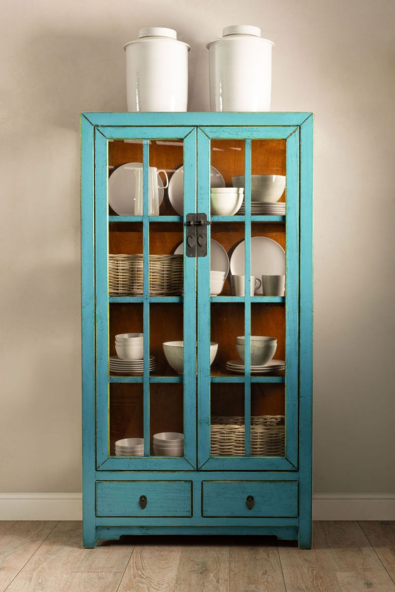 Cabinet with glass doors and drawers