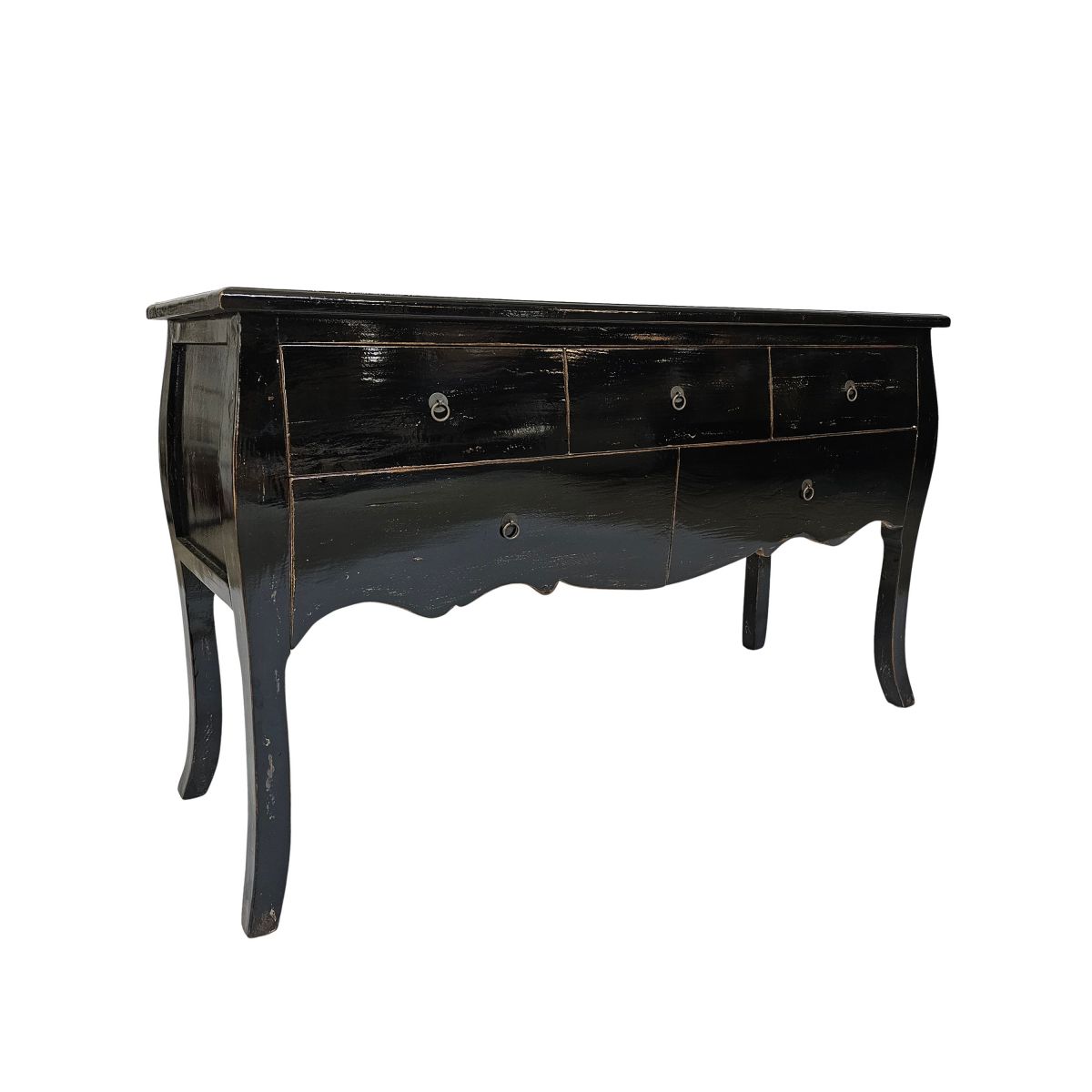 Block and chisel lacquered console table with drawers