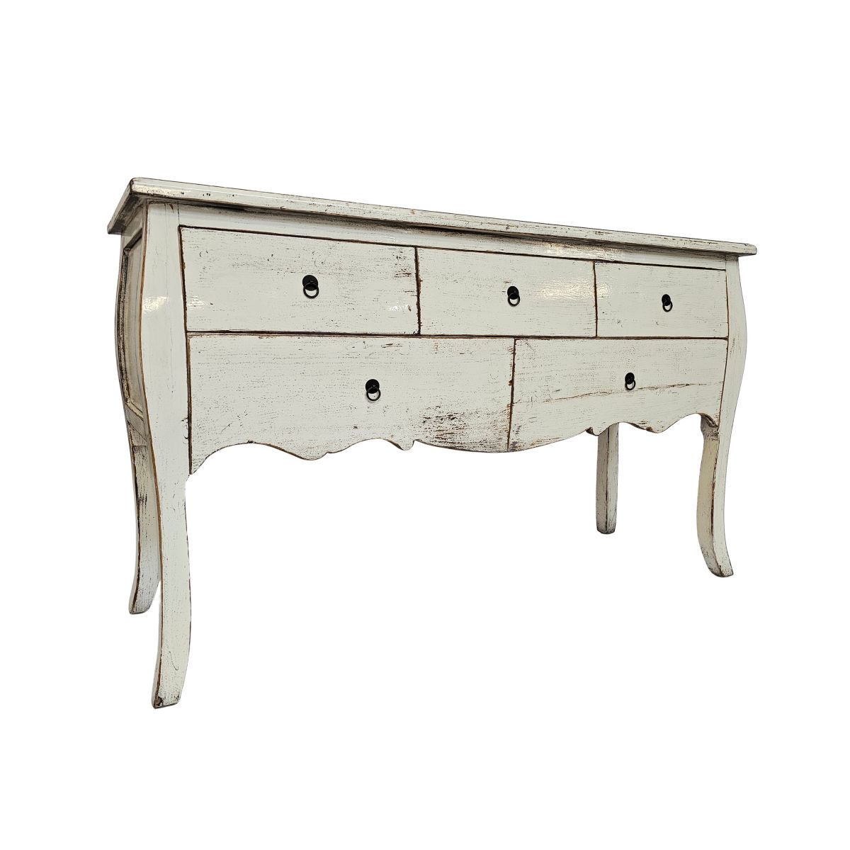Block and chisel lacquered console table with drawers