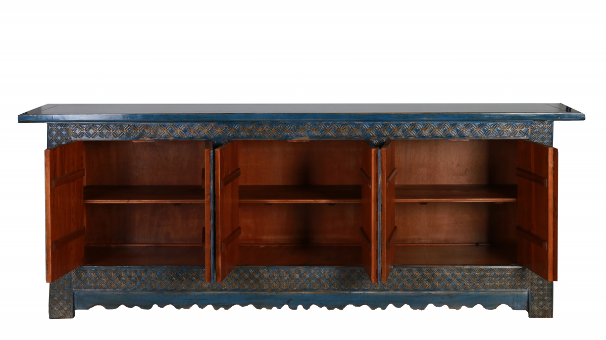 Chinese blue distressed sideboard with 6 doors