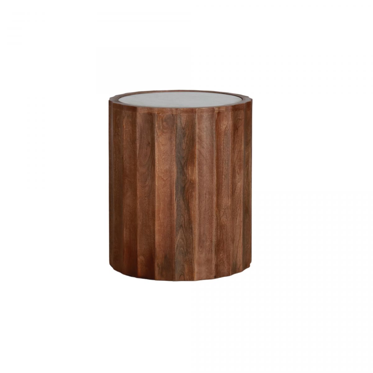 Mango wood side table with travertine marble inlay