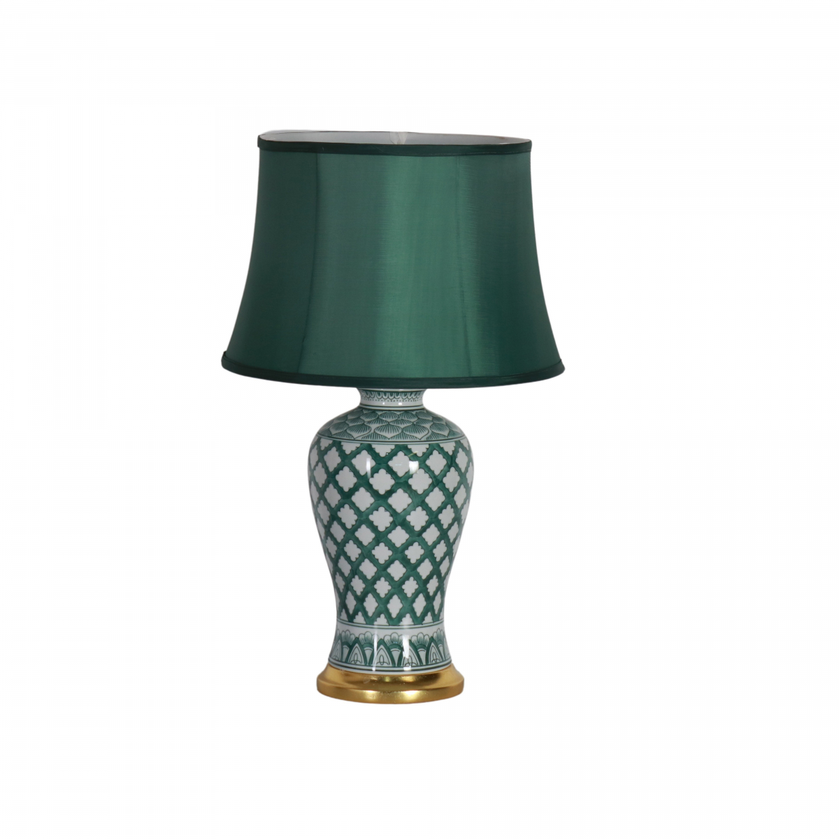 Green lattice ceramic lamp base with green shade