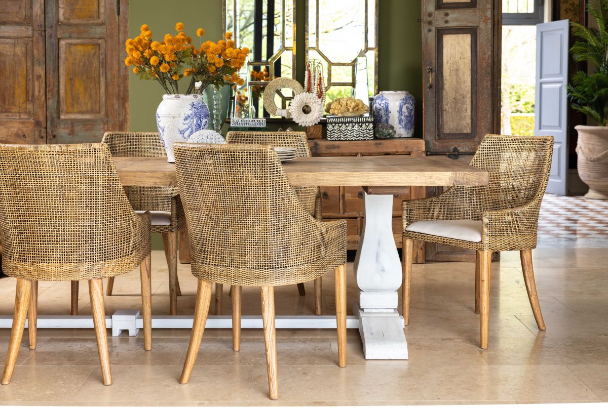 dining table with white base and old elm wood top