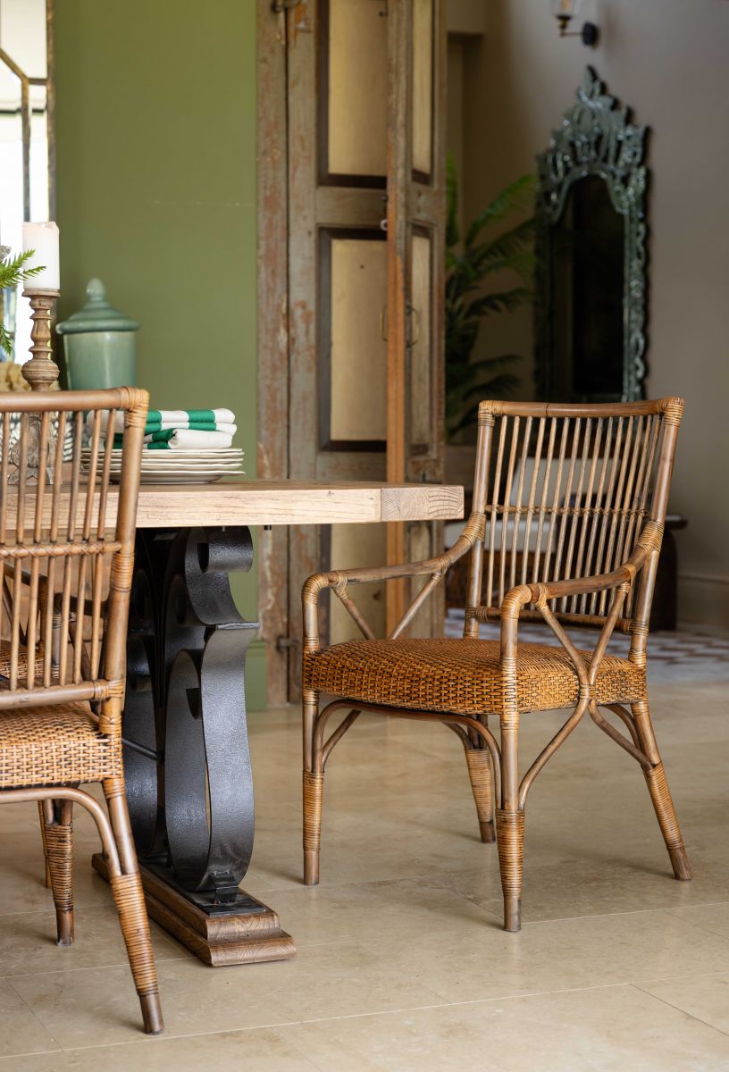 dining table with white base and old elm wood top