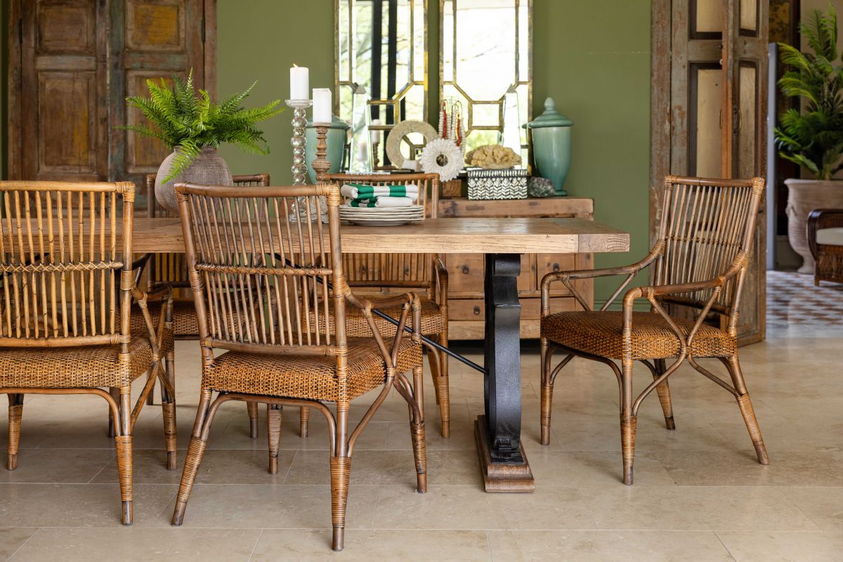 dining table with white base and old elm wood top