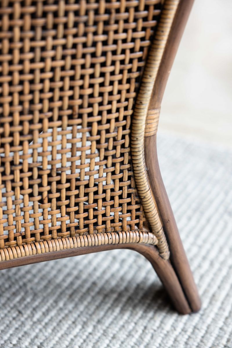 Cane and rattan wingback chair with footstool 