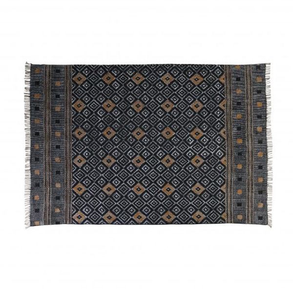 Indus rug in black with mustard diamond 