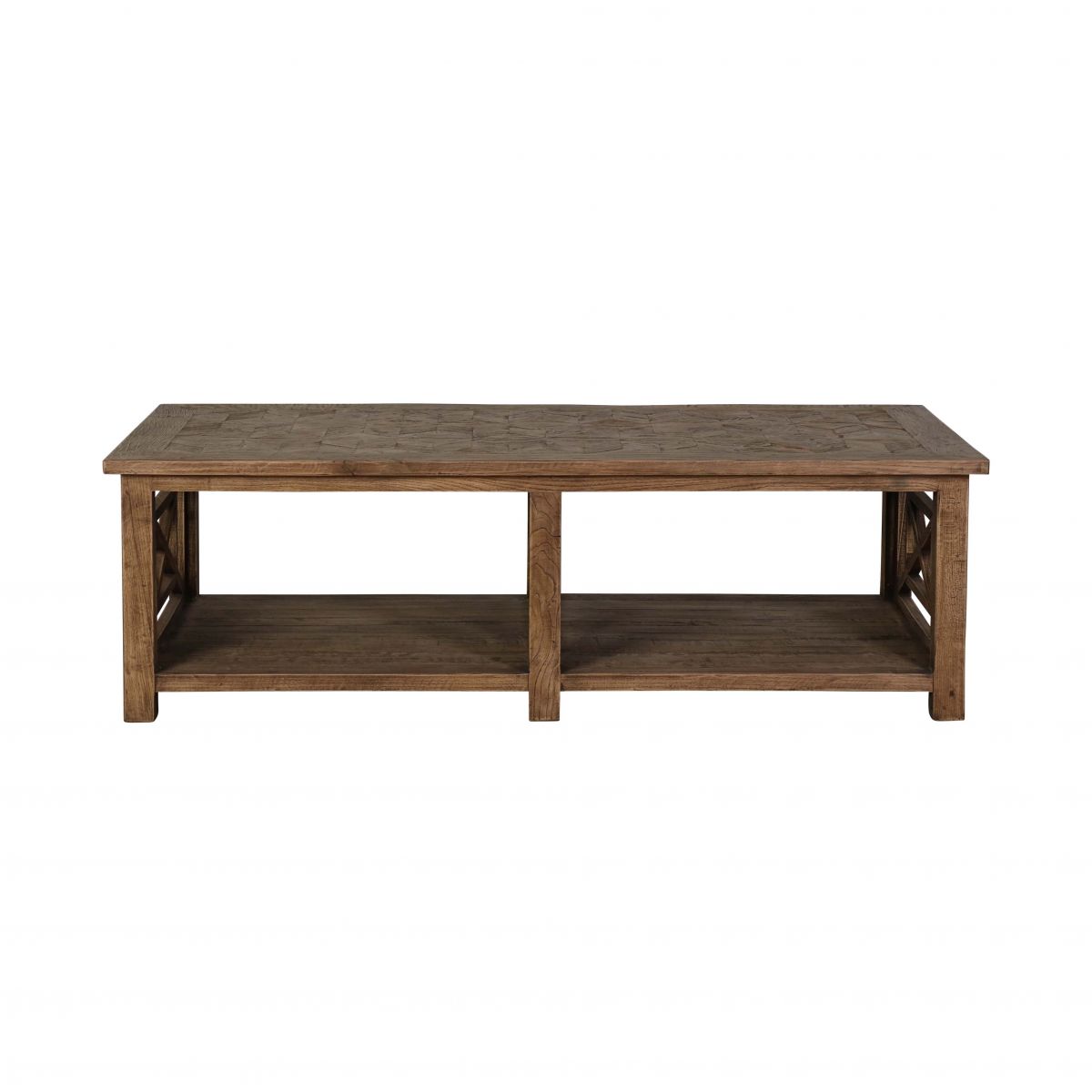 reclaimed oak coffee table with bottom shelf