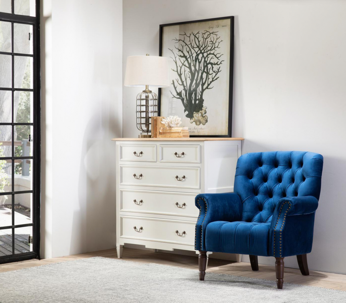 Block & Chisel weathered oak 5 drawer chest with white base